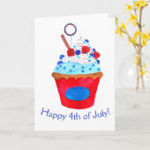 Vrolijk op 4 juli waterverf cupcake kaart (Gele Bloem)