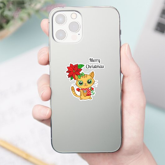 Vrolijk Oranje kerstmis met Poinsettia Sticker (Telefoon)