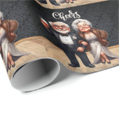 Vrolijk oud koppel verkleed voor de stad cadeaupapier (Rol Hoek)