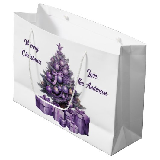 Vrolijk Paarse kerst Groot Cadeauzakje (Voorkant Gekanteld)