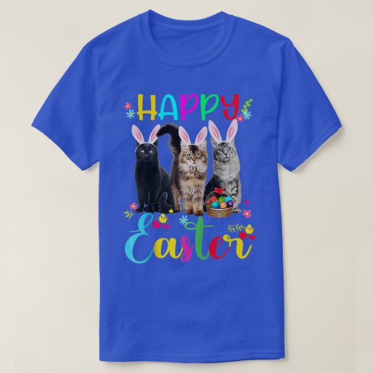 Vrolijk paasdag drie kat met Bunny Ears Bask T-shirt (Design voorkant)