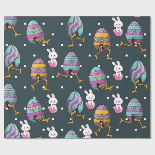 Vrolijk paasdag - Funny Bunny Wishes Pattern Cadeaupapier (Vlak)