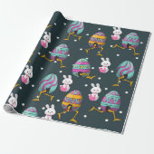Vrolijk paasdag - Funny Bunny Wishes Pattern Cadeaupapier (Uitgerold)
