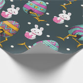 Vrolijk paasdag - Funny Bunny Wishes Pattern Cadeaupapier (Hoek)