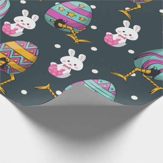 Vrolijk paasdag - Funny Bunny Wishes Pattern Cadeaupapier (Hoek)