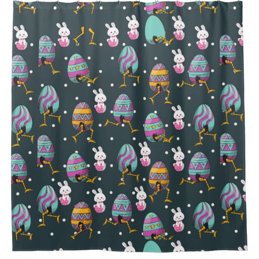 Vrolijk paasdag - Funny Bunny Wishes Pattern Douchegordijn (Voorkant)