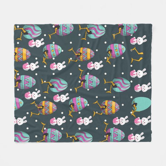 Vrolijk paasdag - Funny Bunny Wishes Pattern Fleece Deken (Voorkant (Horizontaal))