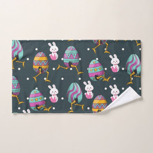 Vrolijk paasdag - Funny Bunny Wishes Pattern Handdoek (Handdoek)