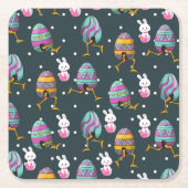 Vrolijk paasdag - Funny Bunny Wishes Pattern Kartonnen Onderzetters (Voorkant)
