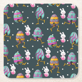 Vrolijk paasdag - Funny Bunny Wishes Pattern Kartonnen Onderzetters