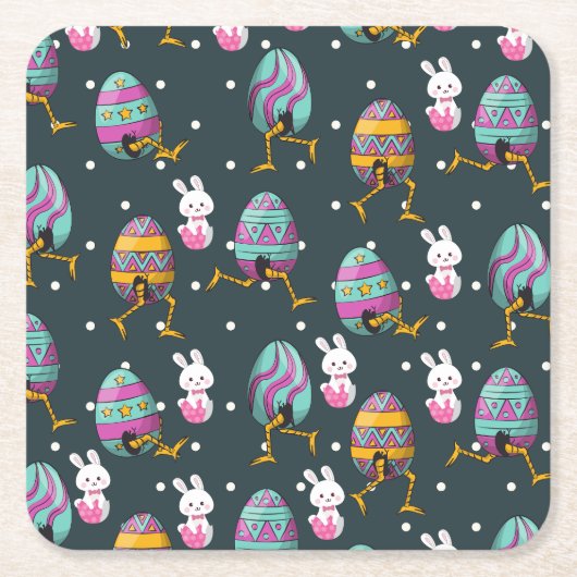 Vrolijk paasdag - Funny Bunny Wishes Pattern Kartonnen Onderzetters (Voorkant)