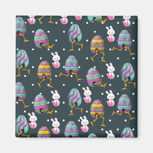 Vrolijk paasdag - Funny Bunny Wishes Pattern Magneet (Voorkant)