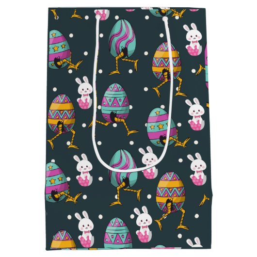 Vrolijk paasdag - Funny Bunny Wishes Pattern Medium Cadeauzakje (Achterkant)