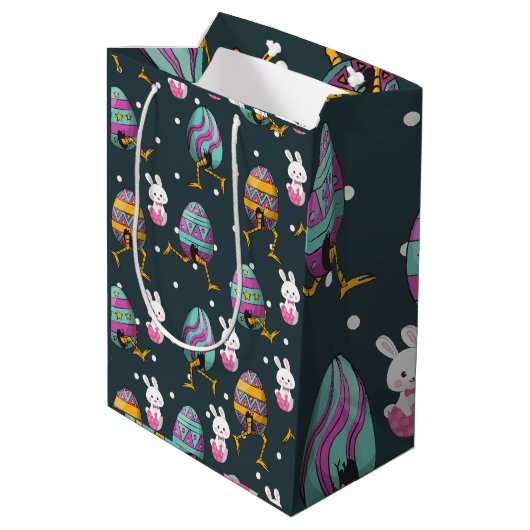 Vrolijk paasdag - Funny Bunny Wishes Pattern Medium Cadeauzakje (Achterkant Gekanteld)