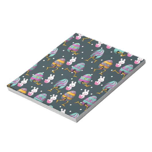 Vrolijk paasdag - Funny Bunny Wishes Pattern Notitieblok (Linkerzijde)