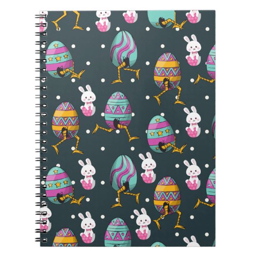 Vrolijk paasdag - Funny Bunny Wishes Pattern Notitieboek (Voorkant)