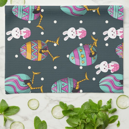 Vrolijk paasdag - Funny Bunny Wishes Pattern Theedoek (Gevouwen)
