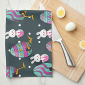 Vrolijk paasdag - Funny Bunny Wishes Pattern Theedoek (Quarter Fold)