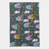 Vrolijk paasdag - Funny Bunny Wishes Pattern Theedoek (Verticaal)