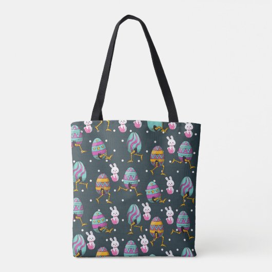 Vrolijk paasdag - Funny Bunny Wishes Pattern Tote Bag (Achterkant)