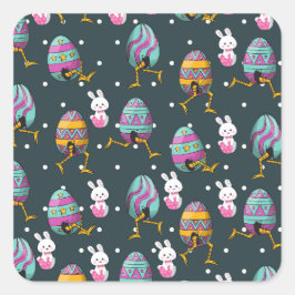Vrolijk paasdag - Funny Bunny Wishes Pattern Vierkante Sticker
