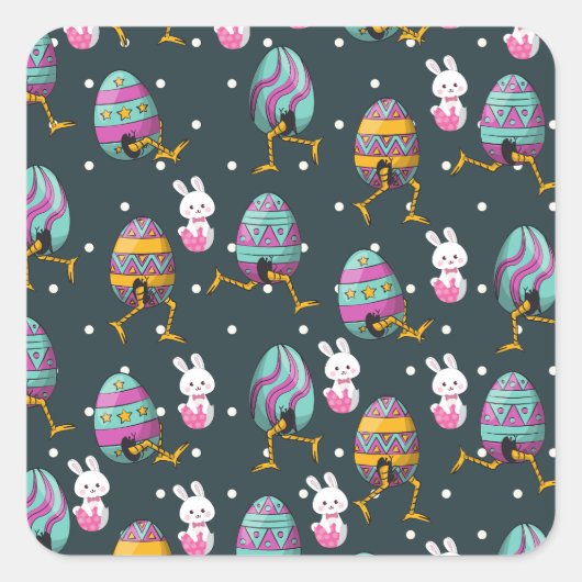 Vrolijk paasdag - Funny Bunny Wishes Pattern Vierkante Sticker (Voorkant)