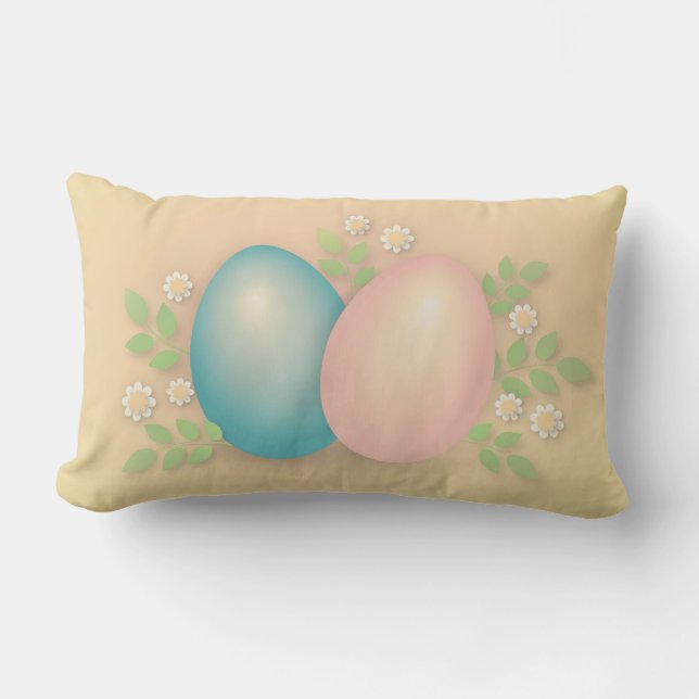 Vrolijk paaseieren en bloemen pastelgeel kussen (Voorkant)