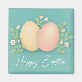 Vrolijk paaseieren en bloemen zacht blauw roze magneet