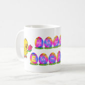 Vrolijk paaseieren met gele tulp en tulp koffiemok (Voorkant links)