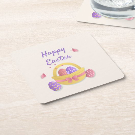 Vrolijk paasmandje en vlinders kartonnen onderzetters (Schuin)