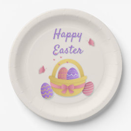 Vrolijk paasmandje en vlinders papieren bordje