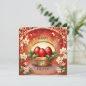 Vrolijk paasmandje met eieren feestdagenkaart (Staand voorkant)