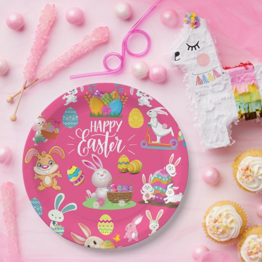 Vrolijk paastje, grappige bunny Wishes en kleurrij Papieren Bordje (Feest)
