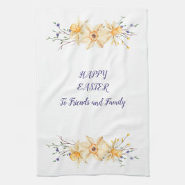 Vrolijk paasvrienden en familiedaffodis theedoek