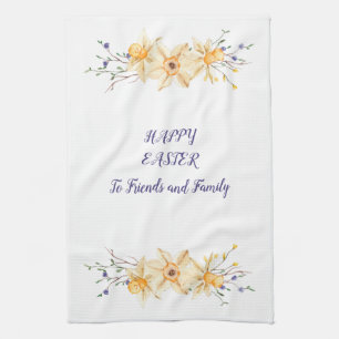 Vrolijk paasvrienden en familiedaffodis theedoek