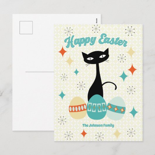 Vrolijk Pasen, atoomtijdperk, middeleeuwse moderne Feestdagenkaart (Voorkant / Achterkant)