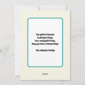 Vrolijk Pasen, atoomtijdperk, middeleeuwse moderne Feestdagenkaart (Achterkant)