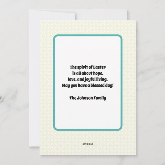 Vrolijk Pasen, atoomtijdperk, middeleeuwse moderne Feestdagenkaart (Achterkant)