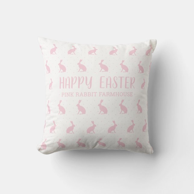 Vrolijk Pasen. Blush Pink Rabbit Farmhouse. Kussen (Voorkant)