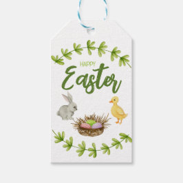 Vrolijk Pasen, broodje, eenden, eieren in de mand Cadeaulabel