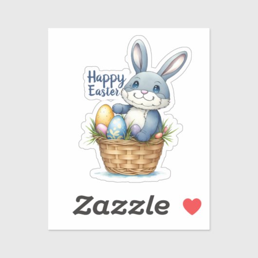 Vrolijk Pasen, Bunny in Eimandje Sticker (Vel)