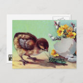 Vrolijk Pasen. Chick Feestdagenkaart (Voorkant / Achterkant)