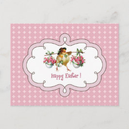 Vrolijk Pasen.  Chick met Flowers Feestdagenkaart