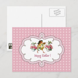 Vrolijk Pasen.  Chick met Flowers Feestdagenkaart