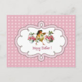 Vrolijk Pasen.  Chick met Flowers Feestdagenkaart (Voorkant)