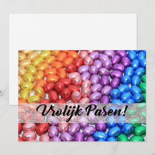 Vrolijk Pasen Chocolate-eastereieren Feestdagenkaart (Voorkant / Achterkant)