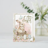 Vrolijk Pasen. Cute Bunny and Eggs Feestdagenkaart (Staand voorkant)