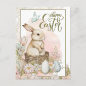 Vrolijk Pasen. Cute Bunny and Eggs Feestdagenkaart (Voorkant)