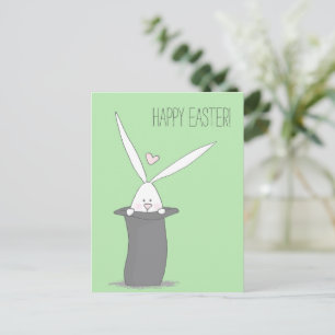 Vrolijk Pasen. Cute Bunny in a Top Hat - Green Briefkaart