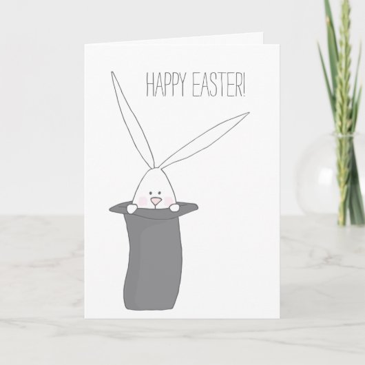 Vrolijk Pasen. Cute Bunny in een top-hoed Feestdagen Kaart (Voorkant)
